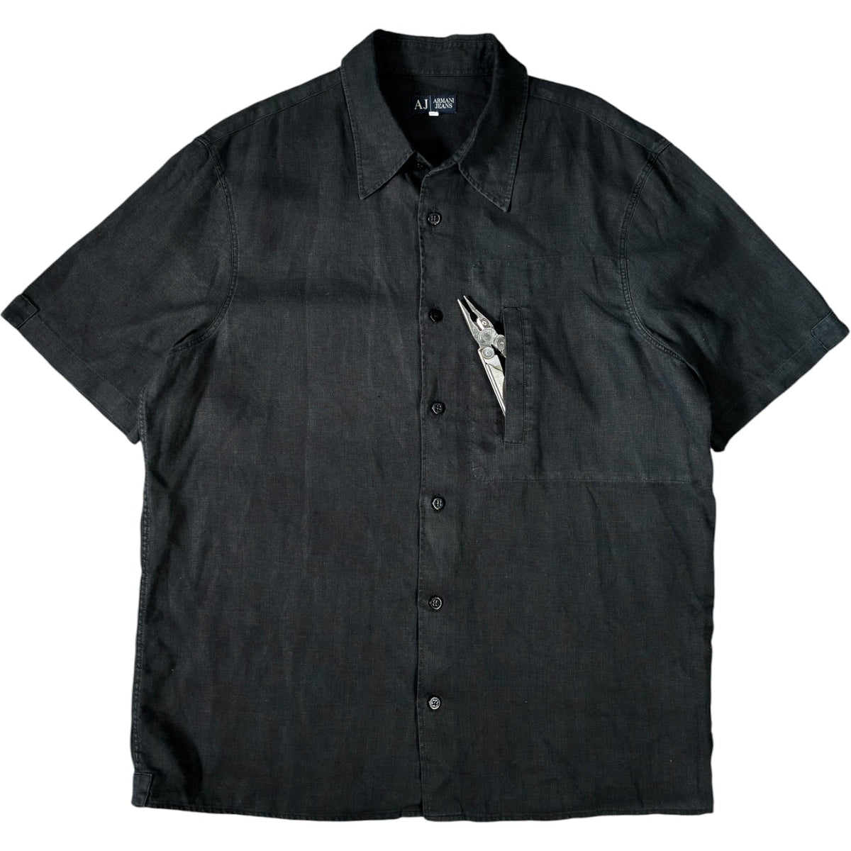 Armani Jeans 00's Linen Short Sleeve Shirt XXL | XXL, Black