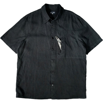 Armani Jeans 00's Linen Short Sleeve Shirt XXL | XXL, Black