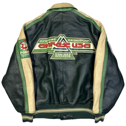 Avirex Everest Expedition Leather Jacket In Green & Beige ( M )
