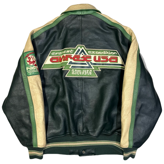 Avirex Everest Expedition Leather Jacket In Green & Beige ( M )