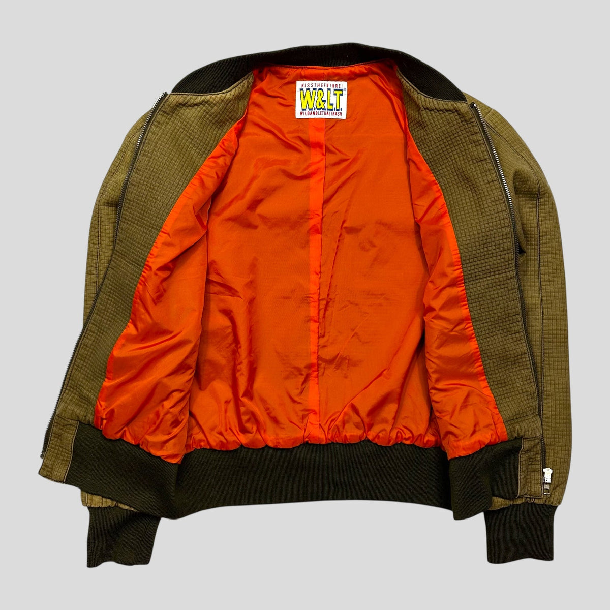 W+LT Walter 00’s 3D Textured Ripstop Embroidered Lightning Bomber Jacket - S | Khaki