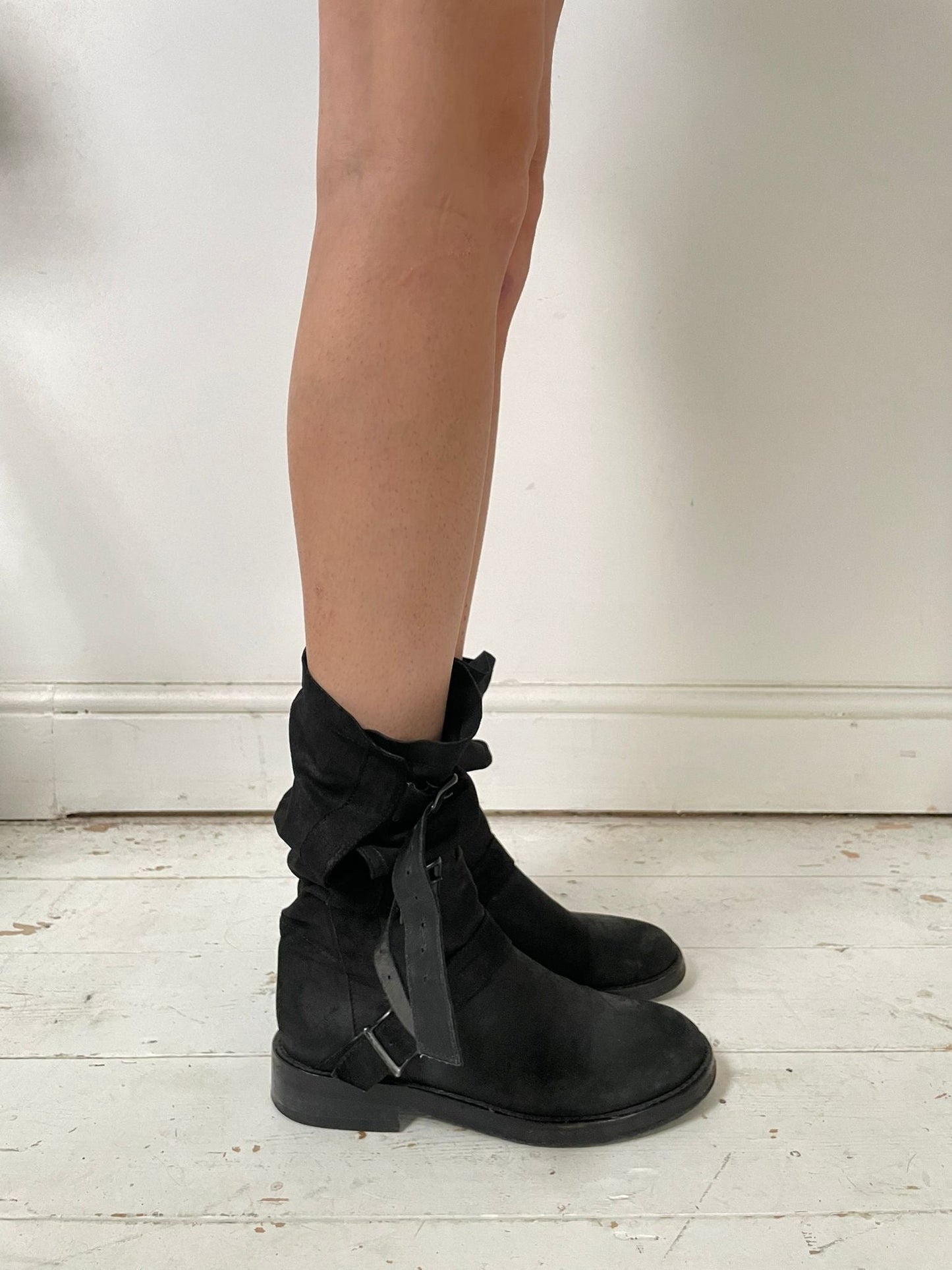 ANN DEMEULEMEESTER SUEDE BOOTS (EU 38, FITS LIKE 39) | DEFAULT TITLE, Black
