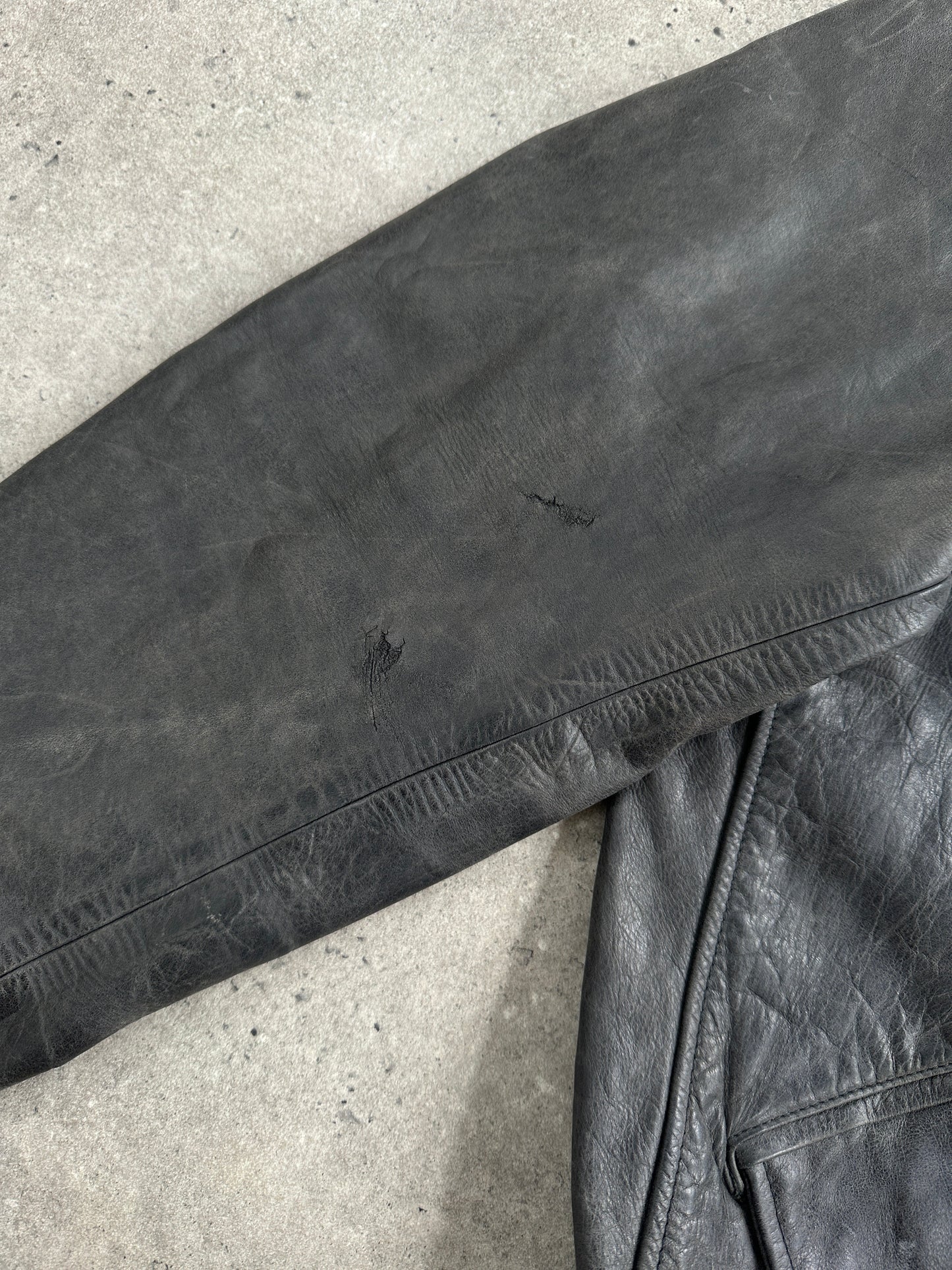 Vintage 1990s Aged Boxy Leather Jacket - L/XL