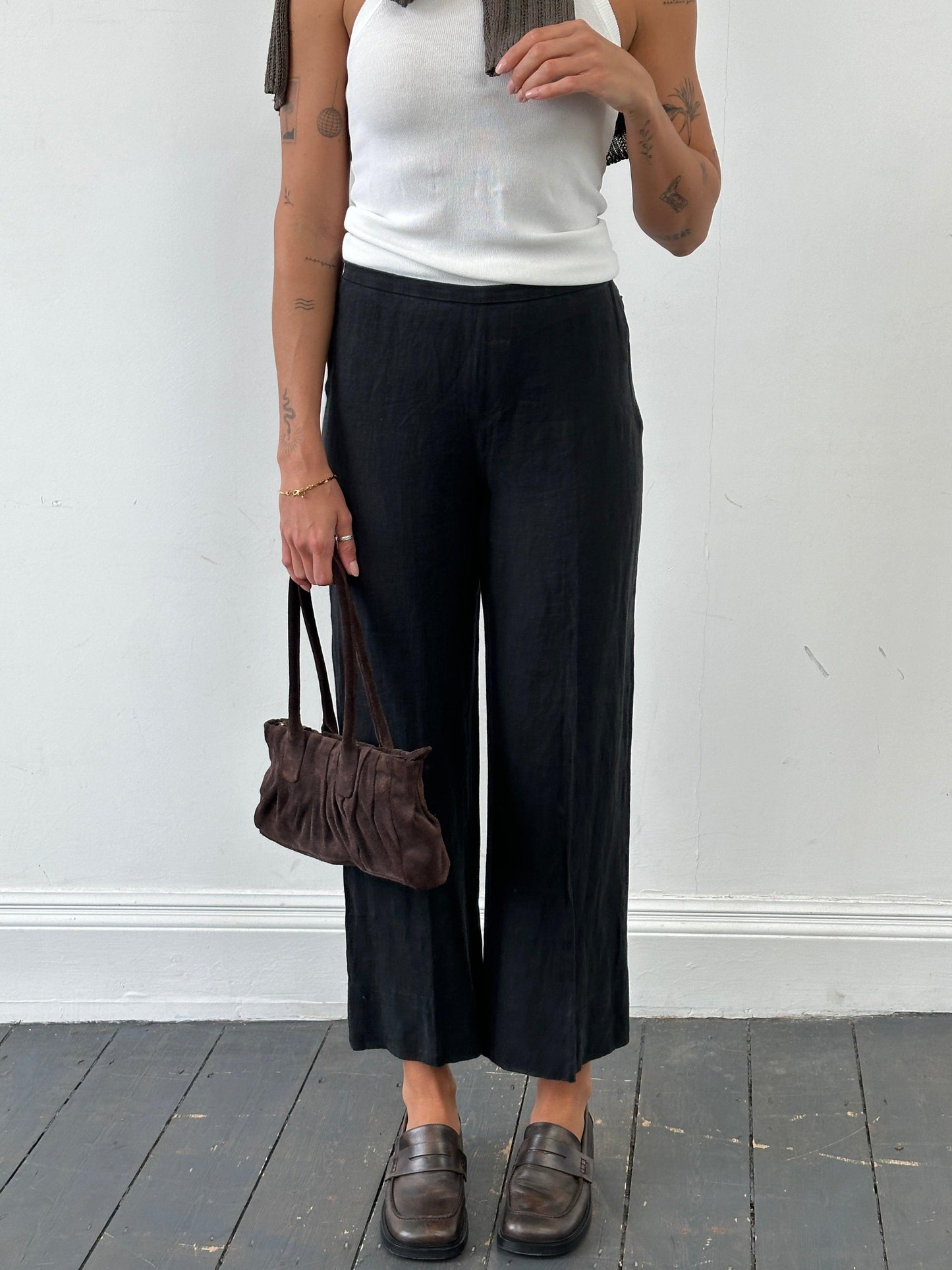 Max Mara Pure Linen Mid Waist Minimal Trousers - W27 - Known Source