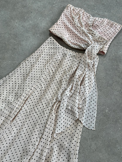 Jaeger 2000s Pure Silk Polkadot Two Piece Skirt Top Set - L/W28