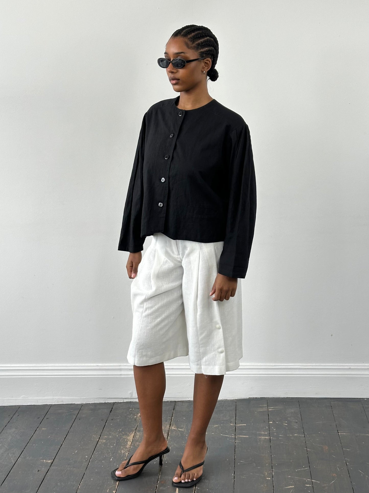 Vintage 1990s Linen Cotton Boxy Crop Jacket – M