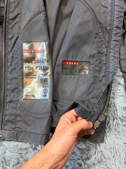 Prada Sport 00’s Ventilated Tela Patina Nylon Acrylic Biker Jacket - S/M | O/S, Grey