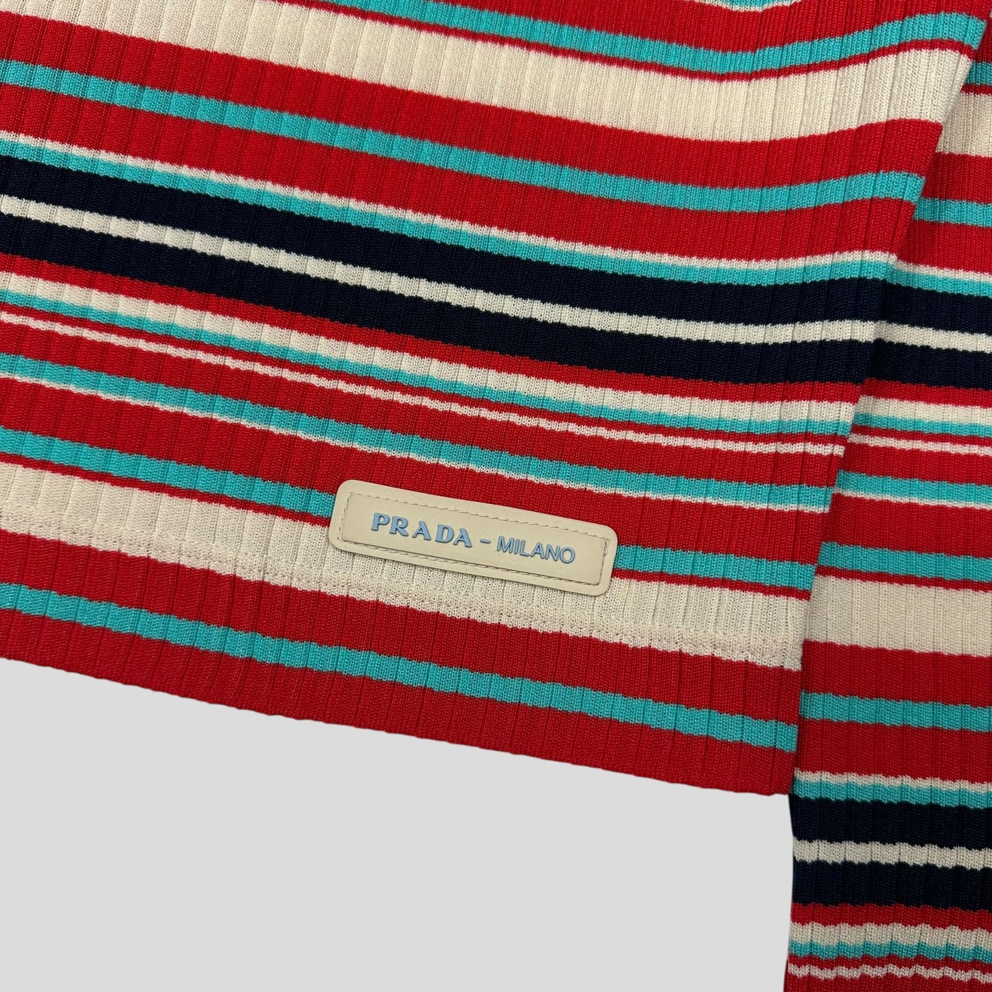 Prada Milano 2018 Candy Striped Textured Cropped Logo Knit - S | Default Title, Cream