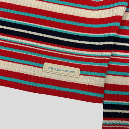 Prada Milano 2018 Candy Striped Textured Cropped Logo Knit - S | Default Title, Cream