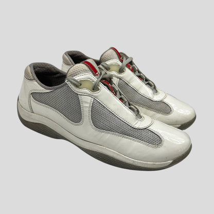 Prada Americas Cup Patent White & Grey Mesh Trainer - UK3.5