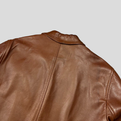 Prada Milano FW98 Whiskey Leather Nylon Lined Zip Work Jacket - IT50