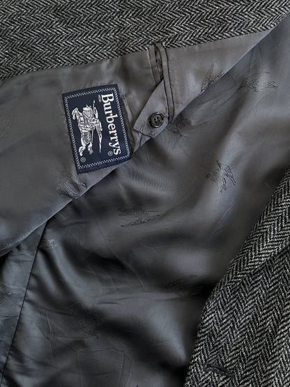Burberry 1990s Pure Wool Herringbone Single Breasted Blazer - 46R/XXL