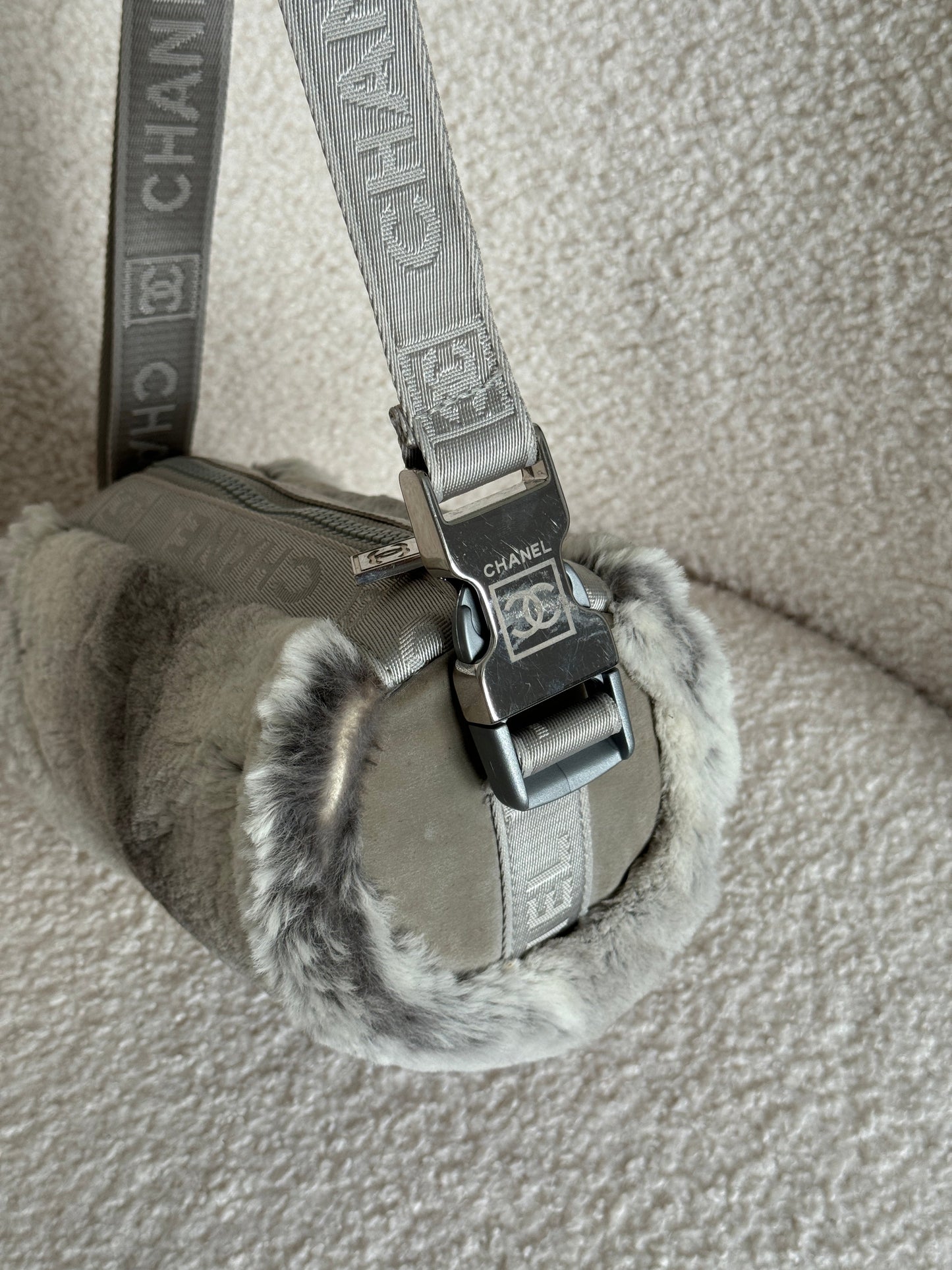 Vintage 2005/2006 Chanel Sport Lapin Fur Mini Duffle Shoulder Bag | O/S, Grey