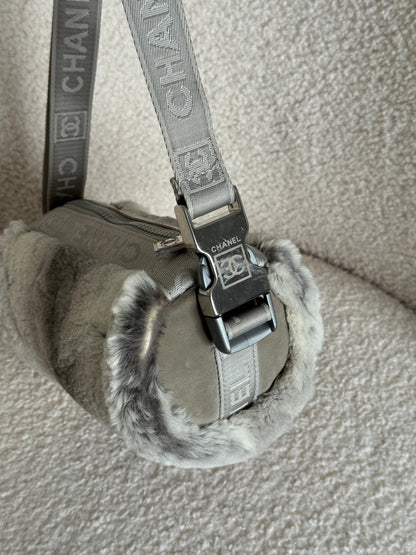 Vintage 2005/2006 Chanel Sport Lapin Fur Mini Duffle Shoulder Bag | O/S, Grey