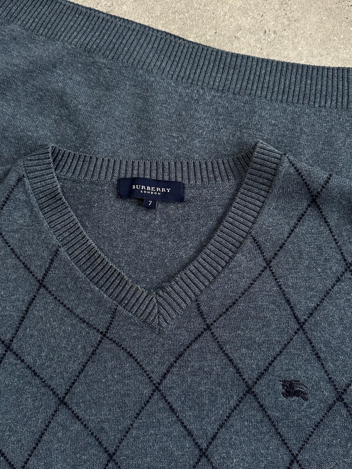 Burberry London 2000s Merino Wool Argyle Logo Jumper - L/XL
