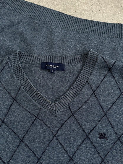Burberry London 2000s Merino Wool Argyle Logo Jumper - L/XL
