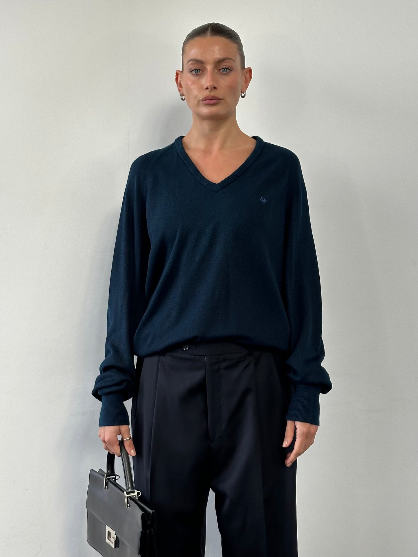 Christian Dior V 1980s Neck Logo Knitted Jumper - L