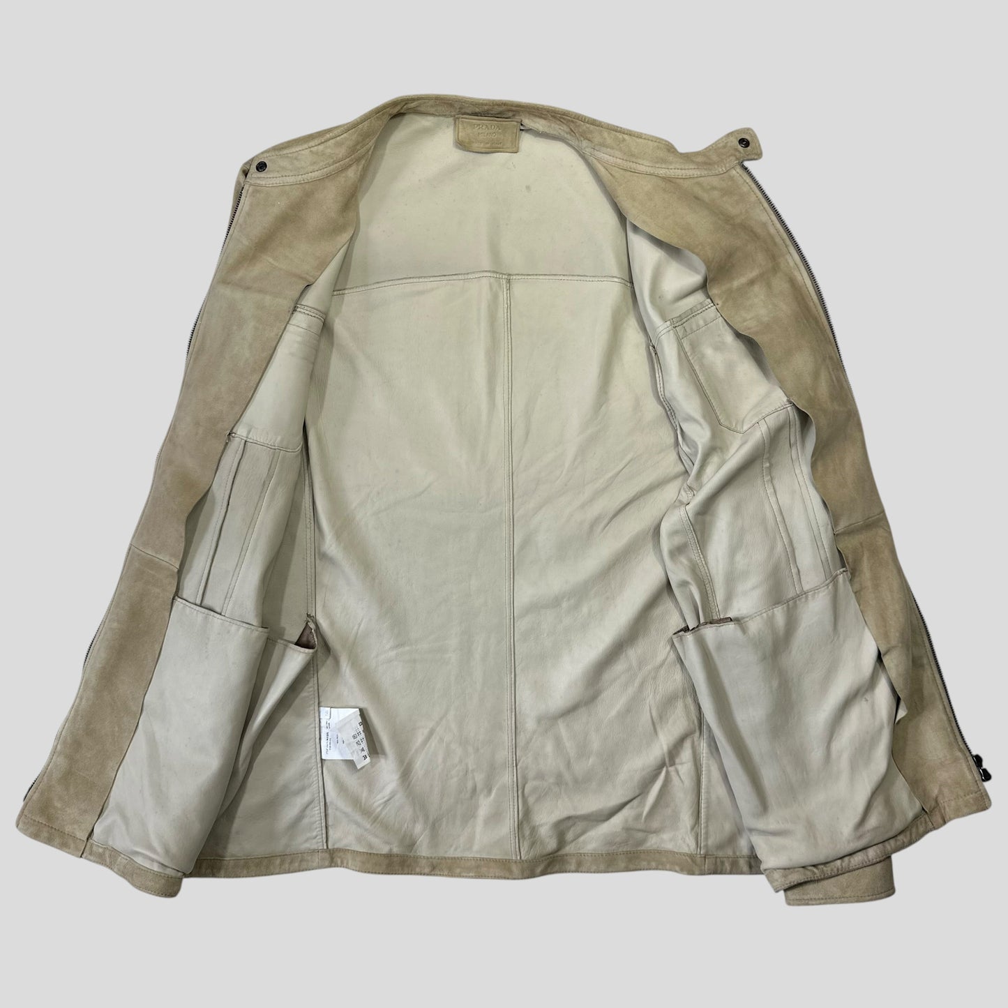 Prada Milano 2007 Suede Leather Double Pocket Logo Jacket - IT56 | Default Title, Cream