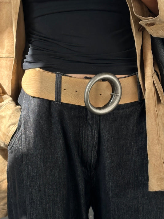 Vintage 1990s Circular Buckle Leather Belt - W32-36