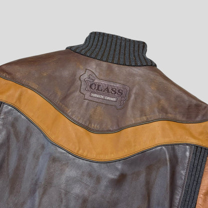 Roberto Cavalli Class 00’s Parrot Patchwork Leather Biker Jacket - M/L | O/S, Red