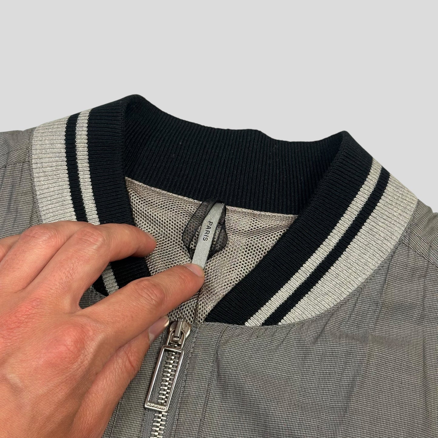 Dior Homme 2010 Bee Varsity Microcheck Cotton Bomber Jacket - M | Default Title, Grey