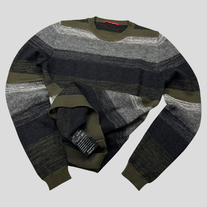 Prada Sport 2006 Striped Mohair Alternating Texture Leather Logo Knit Jumper - S