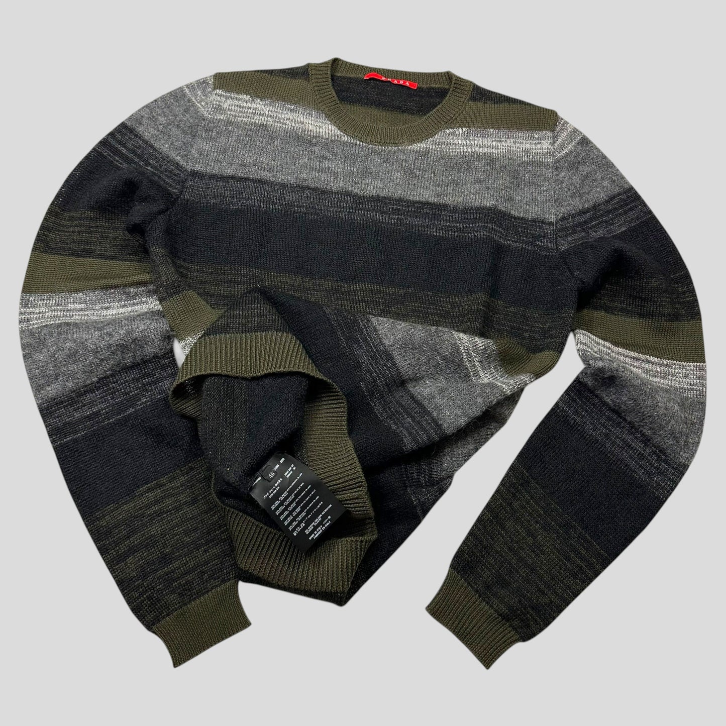 Prada Sport 2006 Striped Mohair Alternating Texture Leather Logo Knit Jumper - S | Default Title, Multicoloured