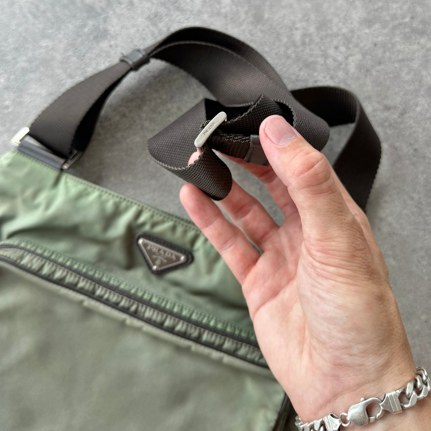 Prada Milano 2000s cross body nylon bag (12”x11”)