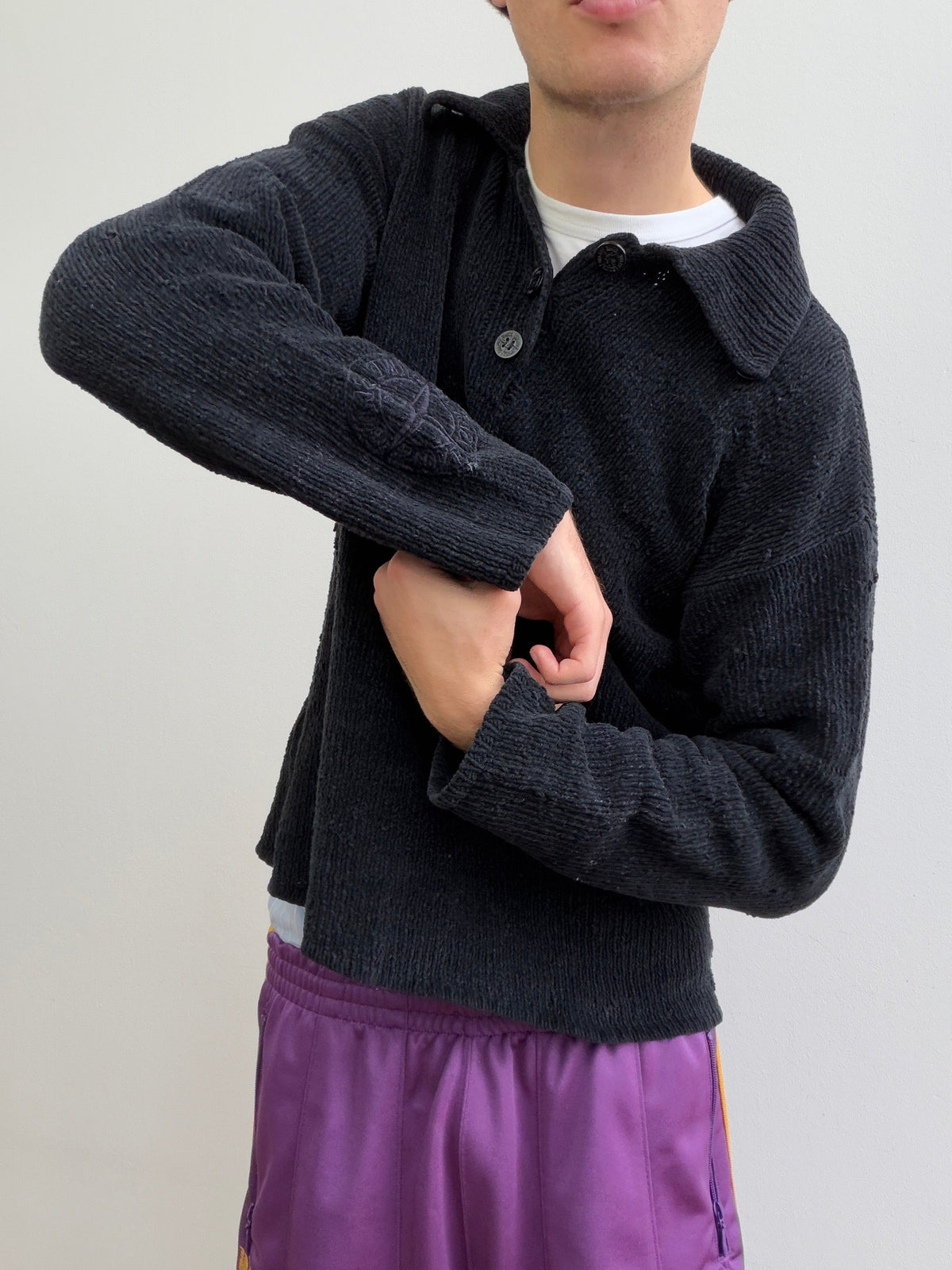 Stone Island SS97 Chenille Knit Button-Collar Jumper | Small, Black