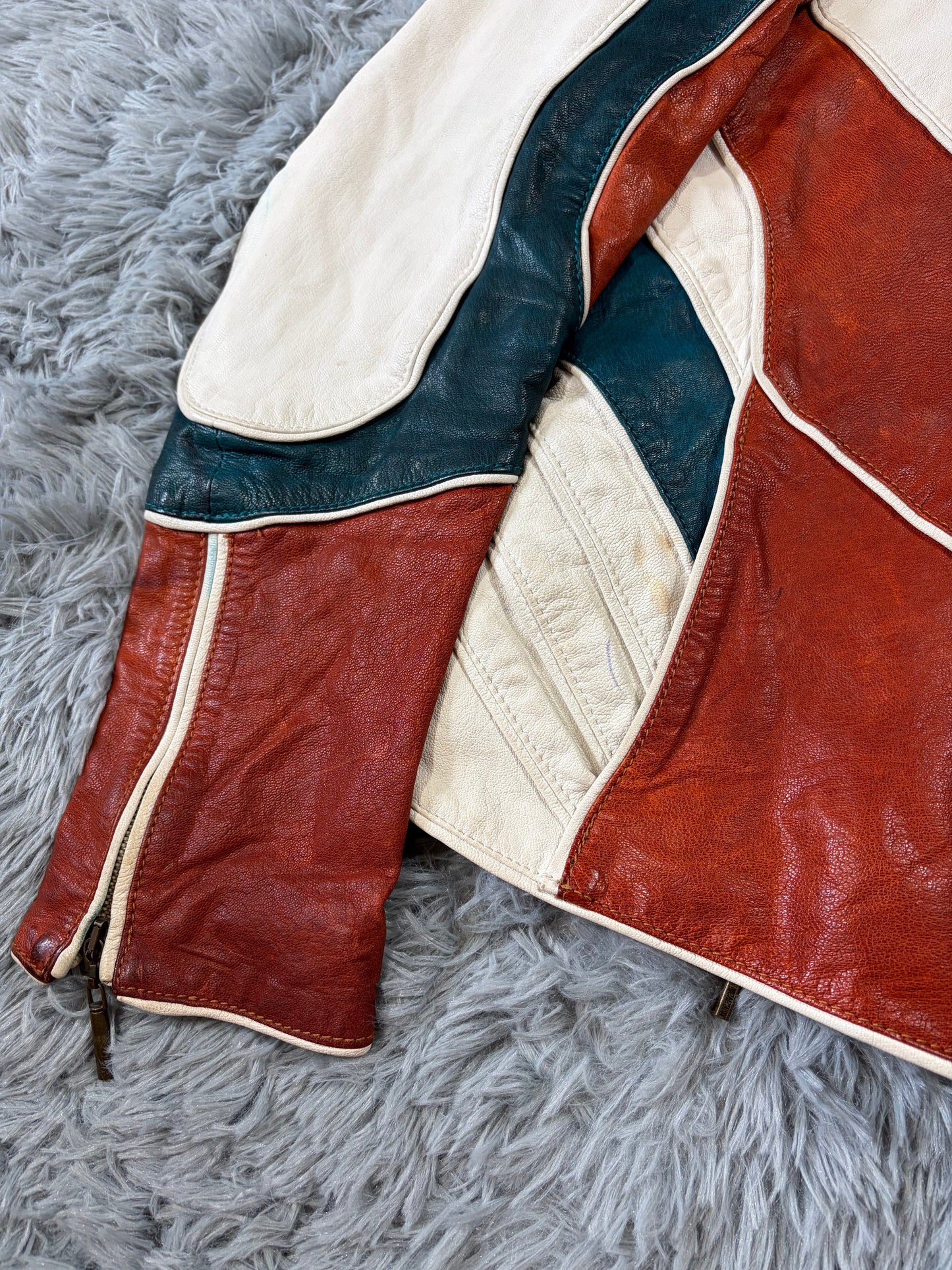 Just Cavalli 2005 Leather Panelled Moto Racer Jacket - M | O/S, Red