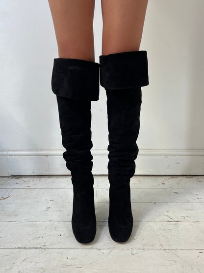 CHLOÉ SUÈDE KNEE HIGH BOOTS (EU 38) | DEFAULT TITLE, Black