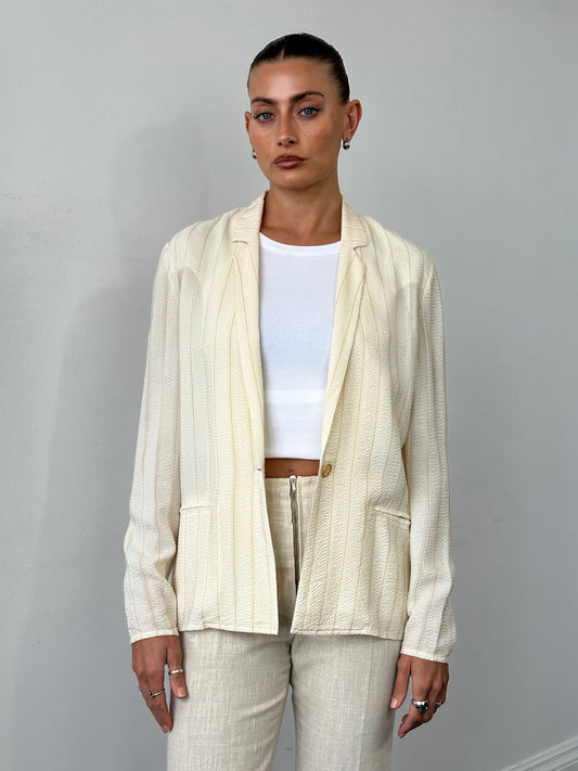 Italian Vintage Pure Silk Stripe Single Button Blazer - M