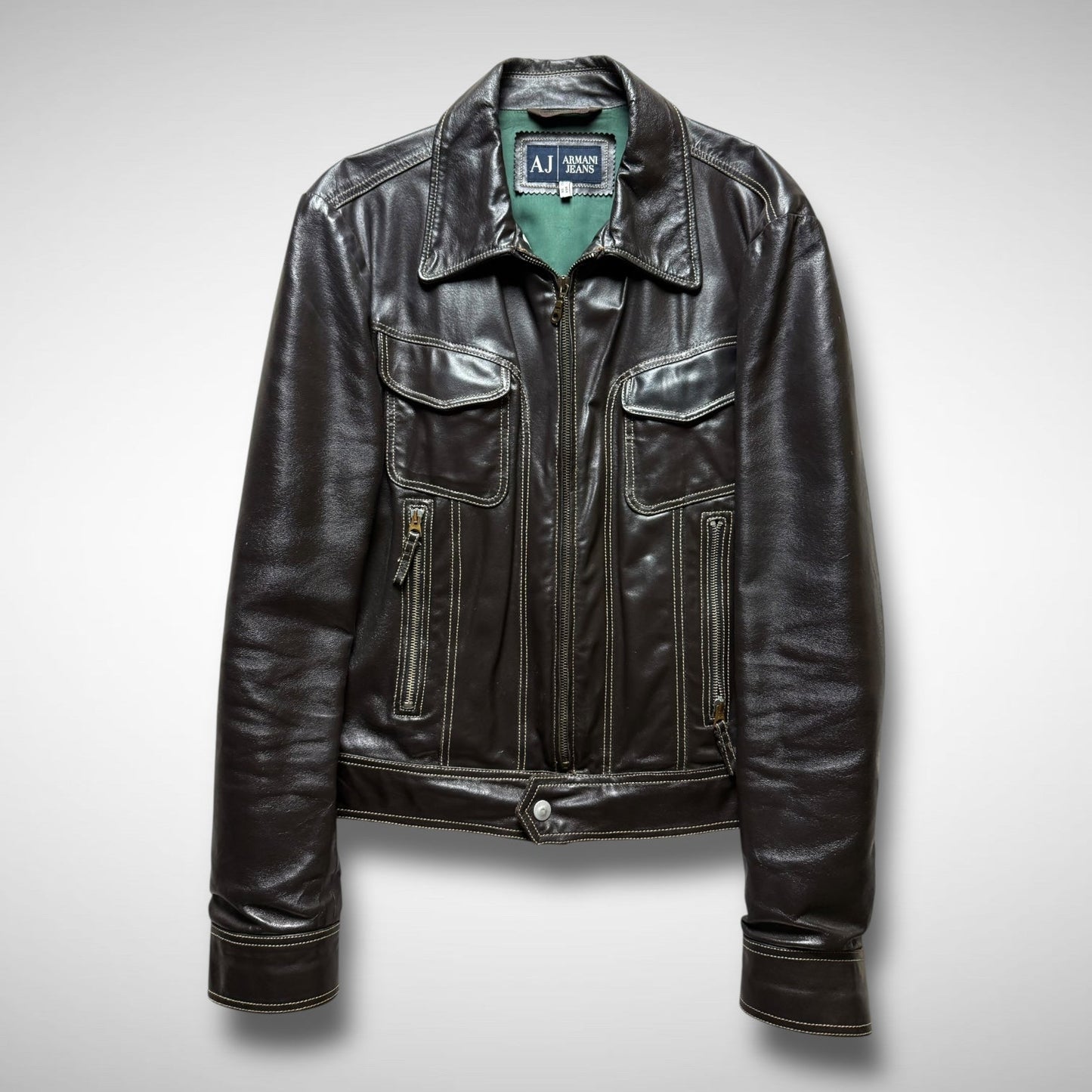 Armani Jeans Contrast Stitch Leather Jacket (2000s)