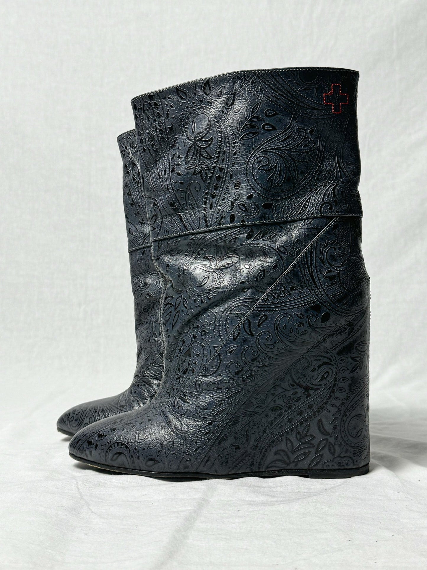 AF VANDEVORST EMBOSSED WEDGE BOOTS | DEFAULT TITLE, Blue