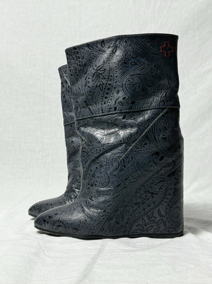 AF VANDEVORST EMBOSSED WEDGE BOOTS | DEFAULT TITLE, Blue