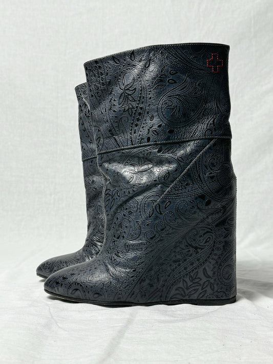 AF VANDEVORST EMBOSSED WEDGE BOOTS | DEFAULT TITLE, Blue