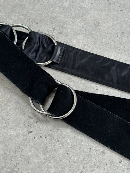 Vintage Chrome Ring Suede Belt - XS-M