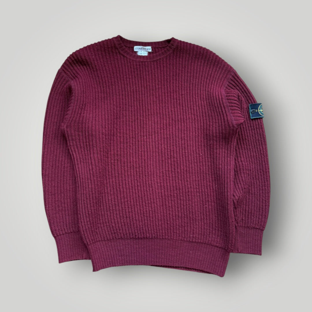 1980's Stone Island Lana Wool Knitted Jumper L | O/S, Burgundy