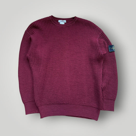 1980's Stone Island Lana Wool Knitted Jumper L | O/S, Burgundy