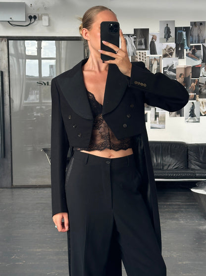 Vintage 1960s Wool Double Breasted Tuxedo Tailcoat Blazer - M