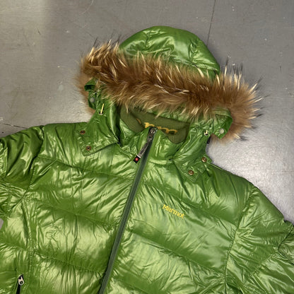 Marmot Puffer Jacket With Fur Hood In Green (XL) | XL, Green