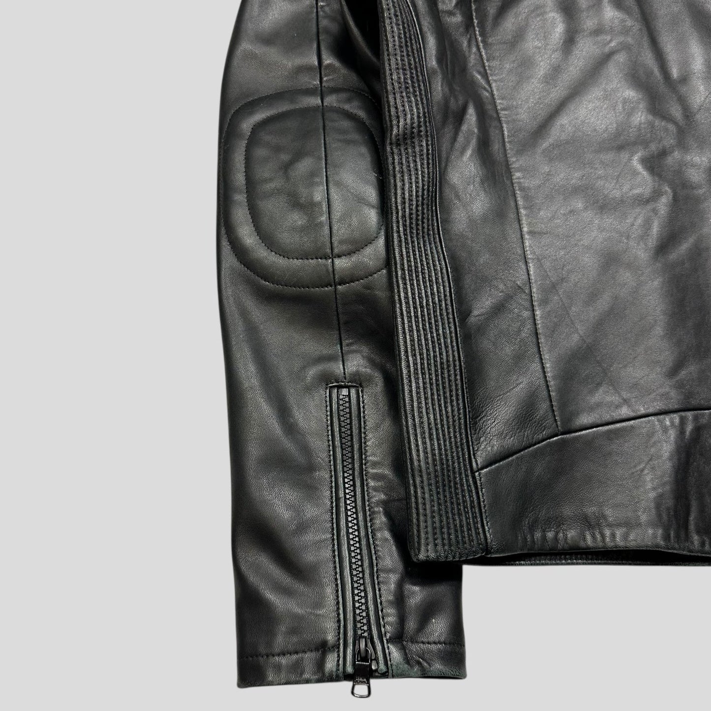 Armani Leather Moto Padded Biker Jacket - S | Default Title, Black