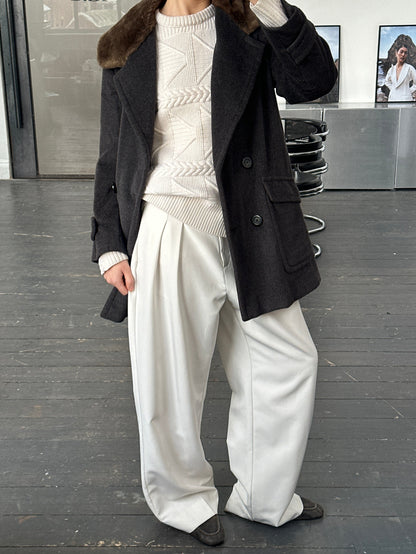 Max Mara 1990s Wool Cashmere Plush Fur Collar Coat - M/L