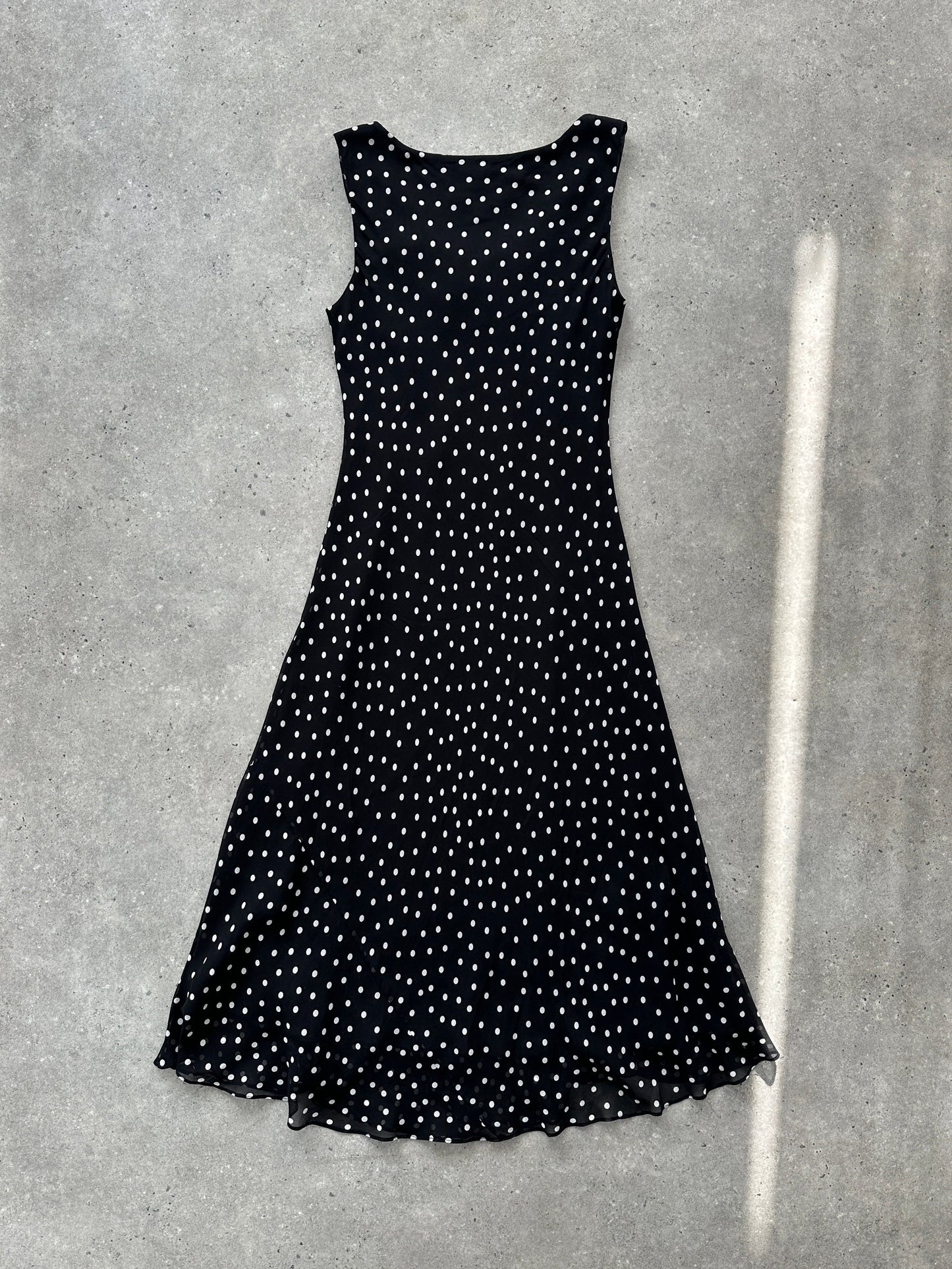 Vintage 2000s Pure Silk Polkadot A-Line Maxi Dress - M