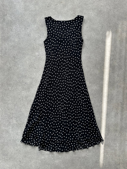 Vintage 2000s Pure Silk Polkadot A-Line Maxi Dress - M