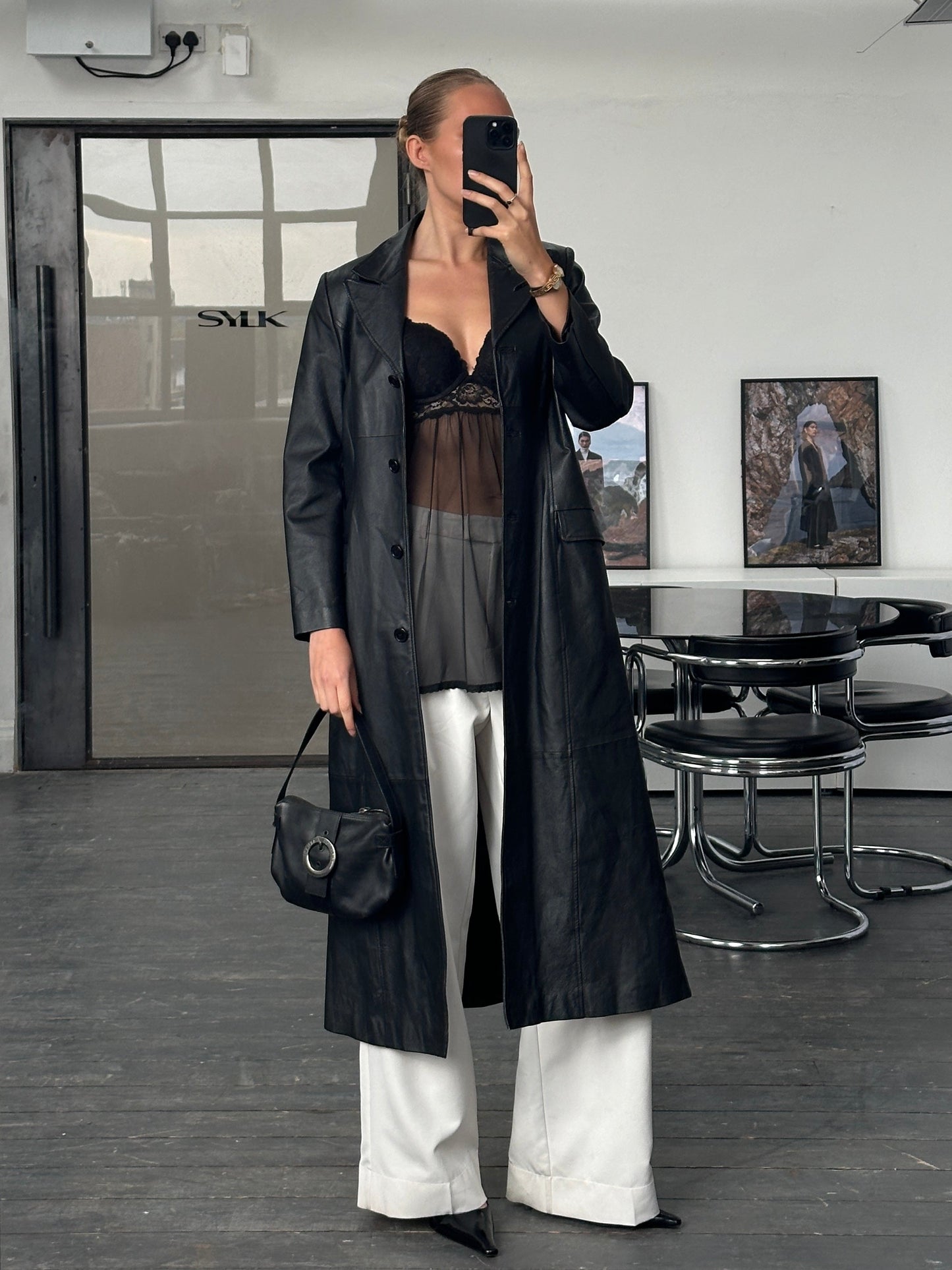 Vintage 1990s Floor Length Leather Trench Coat - S/M