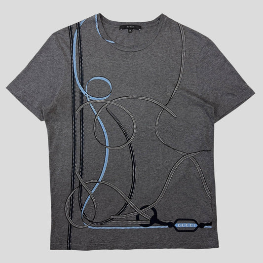 Gucci by Frida Giannini 2008 Ribbon Graphic Logo T-shirt - S/M | O/S, Grey