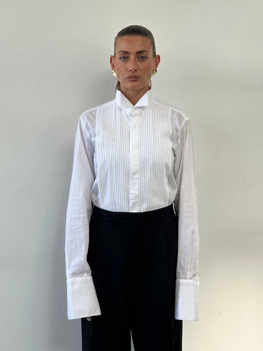 Vintage Wing Collar Tuxedo Dress Shirt - L
