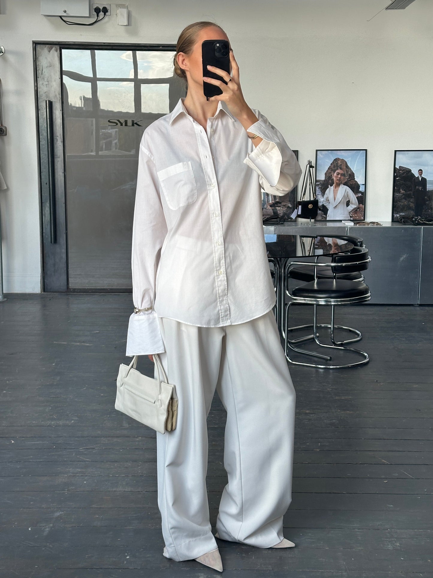 Yves Saint Laurent Pour Homme 1990s Cotton Logo Dress Shirt – L