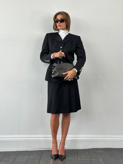 Celine 1980s Pure Wool Logo Hardware Pleated Skirt - W24